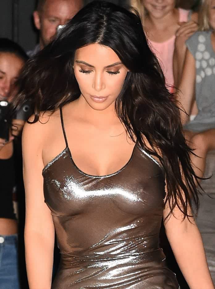 Kims tits showing in shiny dress 700x933 - Kim Kardashian Nude Photo Collection