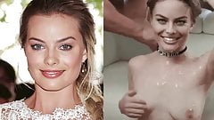 Margot Robbie tits cum DeepFake slave naked on porn